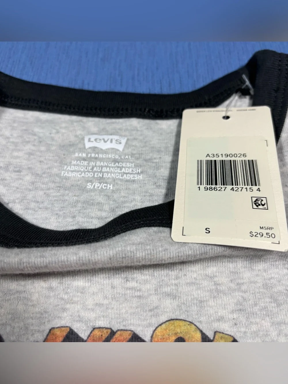Levi's Woman’s Ringer Rickie Saddle Up Heather Gray Size Small Graphic T-Shirt